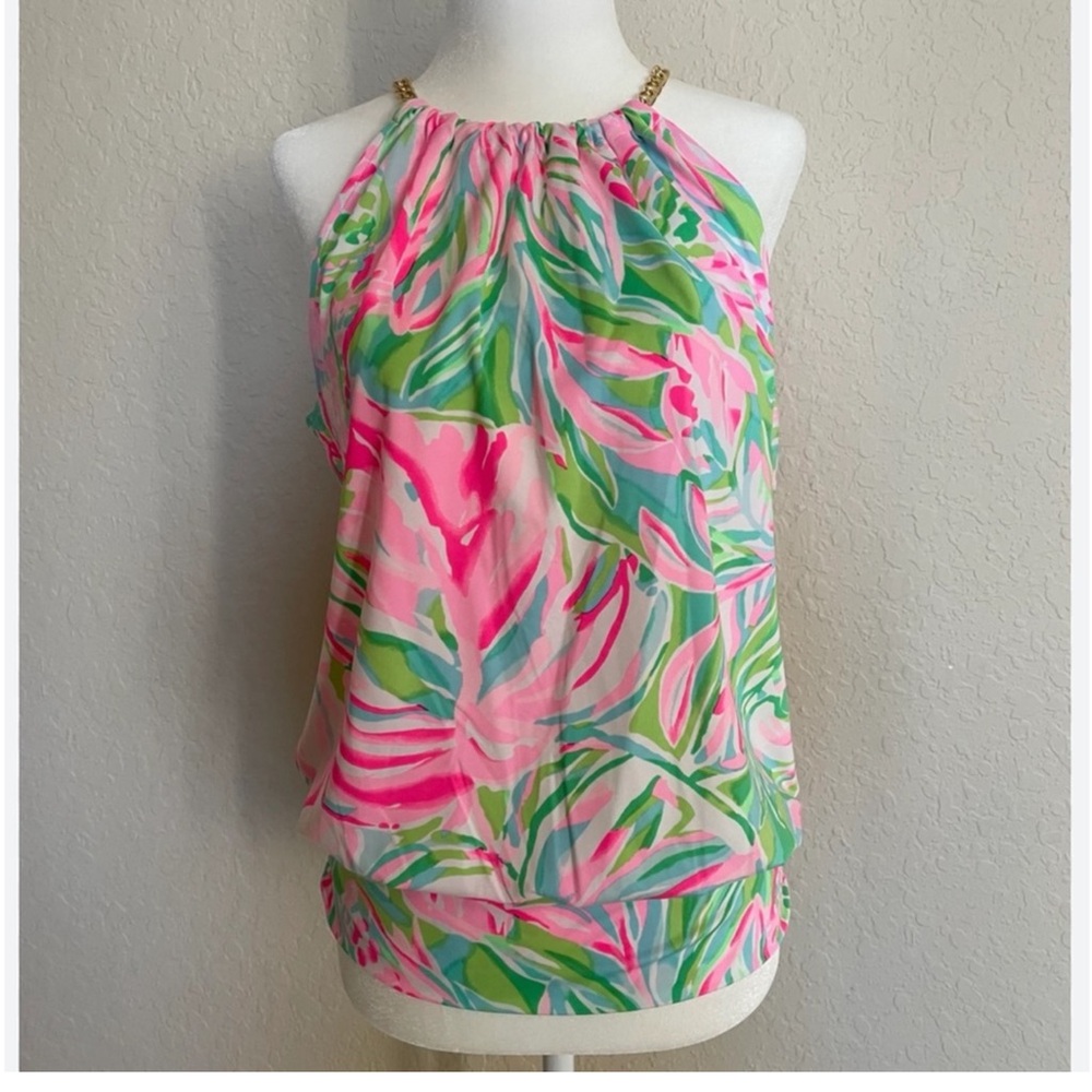 Lilly Pulitzer Size XXS Pink and Green Print Blouse